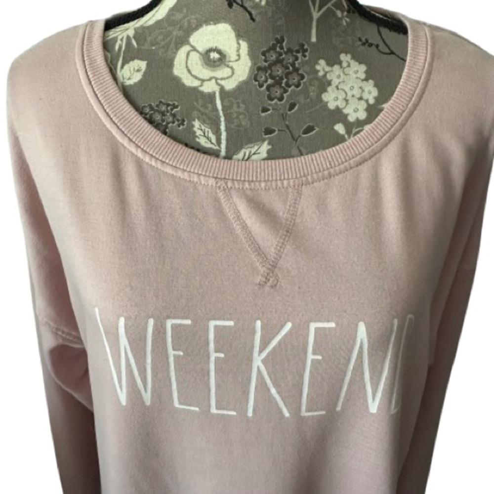 Rae Dunn Women's L Blush Pink Longs Sleeves Scoop Neck "Weekend" Sweatshirt Top - Picture 2 of 16